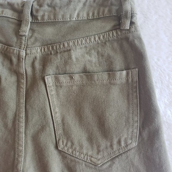 COTTON ON The Flashback High Rise Distessed Button Fly Olive Green Short SZ 4 - Picture 12 of 15